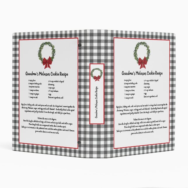 Recipe Keepsake Xmas Cookie Gray Plaid Wreath  Mini Binder (Background)