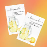 Recipe  Lemonade Drink Watercolor Lemons  Postcard<br><div class="desc">This design may be personalized in the area provided by changing the photo and/or text. Or it can be customized by clicking Personalize this Template and then choosing the click to customize further option and delete or change the color of the background, add text, change the text color or style,...</div>