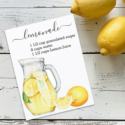 Recipe  Lemonade Drink Watercolor Lemons  Postcard