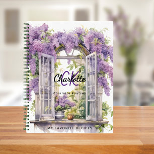 Recipe lilacs window flowers pink monogram notebook