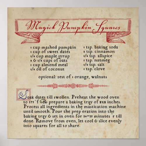 Recipe Magick Pumpkin Squares  Value Poster