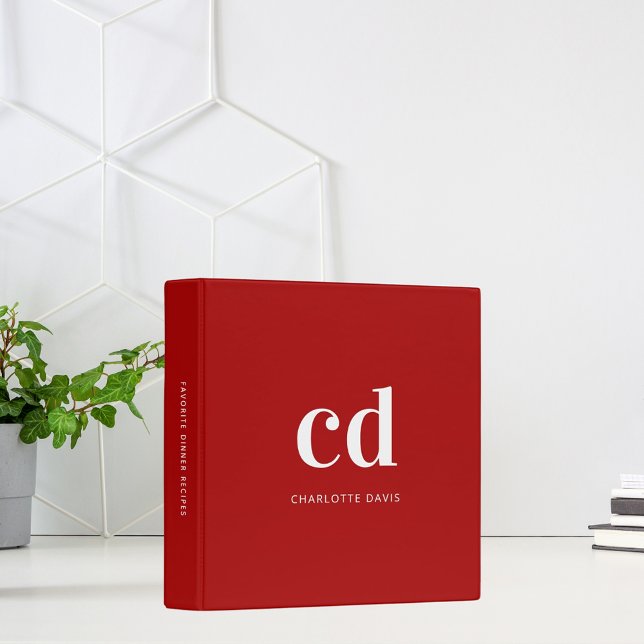 Recipe monogram red white  name cookbook 3 ring binder (Creator Uploaded)
