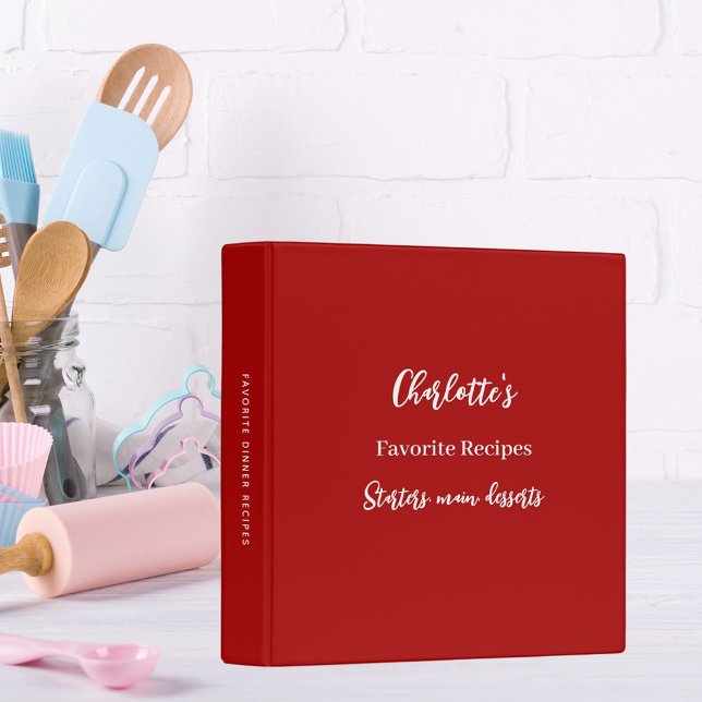 Recipe monogram red white  name cookbook 3 ring binder (Creator Uploaded)