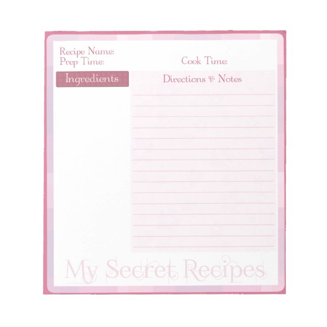 Recipe Notepad in Baby Pink Pattern (Front)