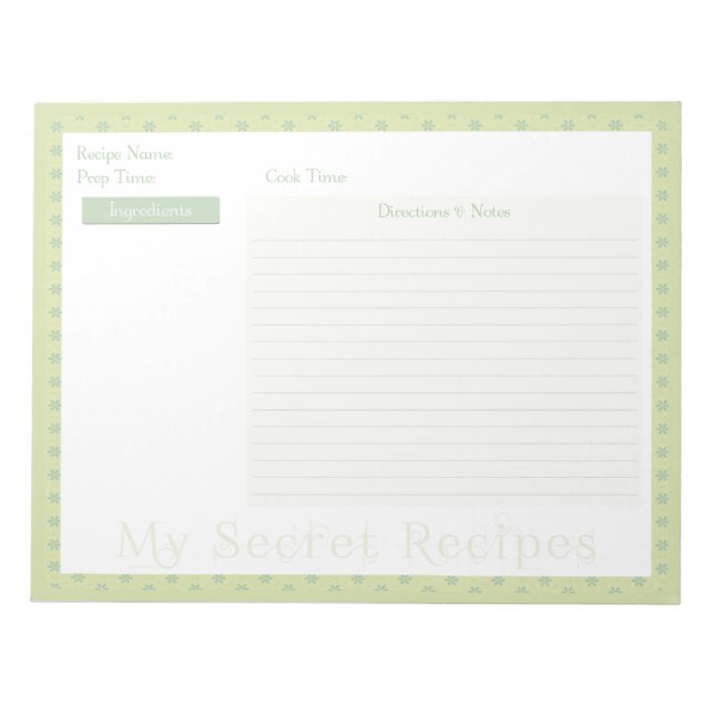 Recipe Notepad in Lime Green Small Flowers (Front)