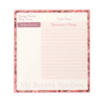 Recipe Notepad In Pink Stained Glass Pattern by JulDesign at Zazzle