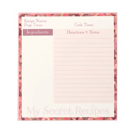 Recipe Notepad In Pink Stained Glass Pattern