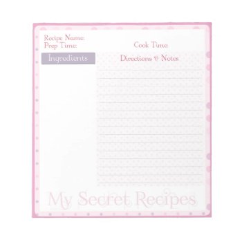 Recipe Notepad In Sweet Pink Dots by JulDesign at Zazzle