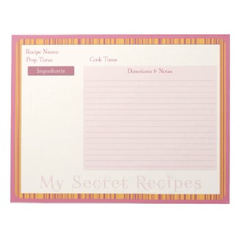 Recipe Notepad In Warm Pink And Yellow Stripe by JulDesign at Zazzle