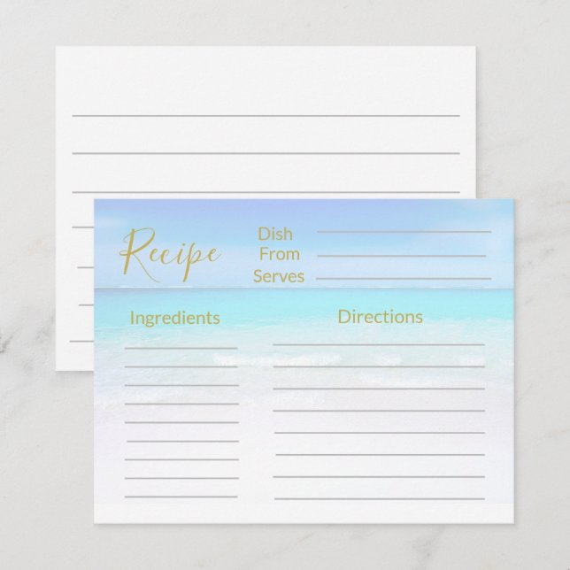 Recipe Ocean Beach Scene Sea Blue  (Front/Back)