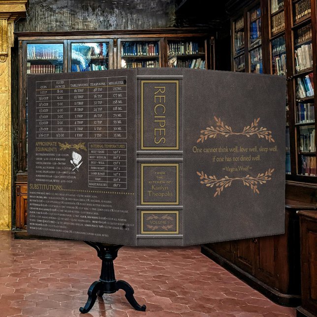 Recipe Organizer Old Leather Book Cover 3 Ring Binder (The look of old aged leather will add a touch of class to your cookbook shelf.)