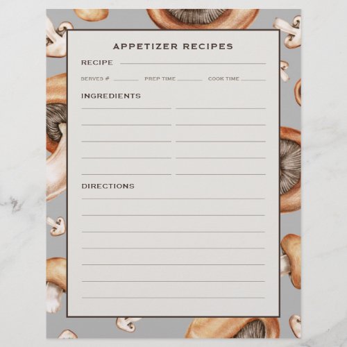 Recipe Page  Appetizer Recipes  Mushroom Pattern