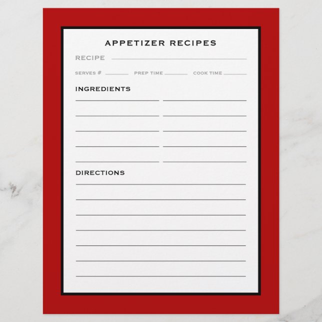 Recipe Page | Appetizer | Red Black & White (Front)