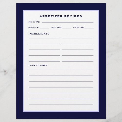 Recipe Page  Appetizer  Simple Navy Blue  White