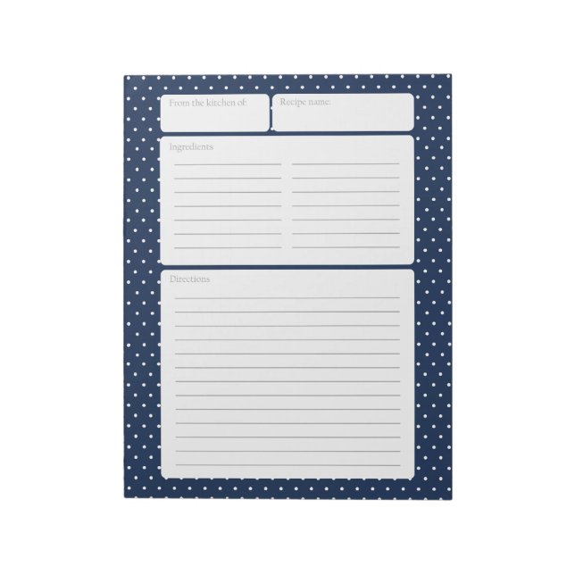 Recipe Page Blue and Polka Dots Notepad (Rotated)