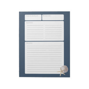 Recipe Page Blue Sand Dollar and Starfish Notepad