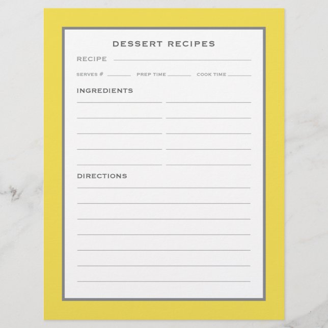 Recipe Page | Dessert | Simple Yellow Gray (Front)