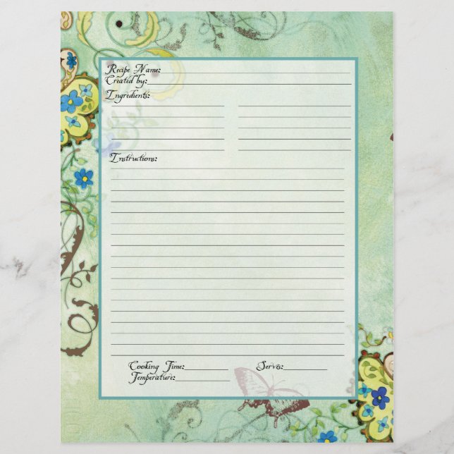 Recipe Page Family Heritage Cookbook Recipe Binder (Front)