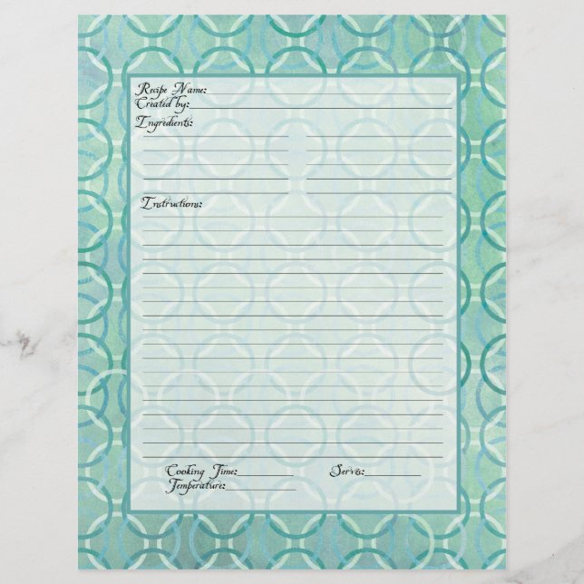 Recipe Page Family Heritage Cookbook Recipe Binder (Front)