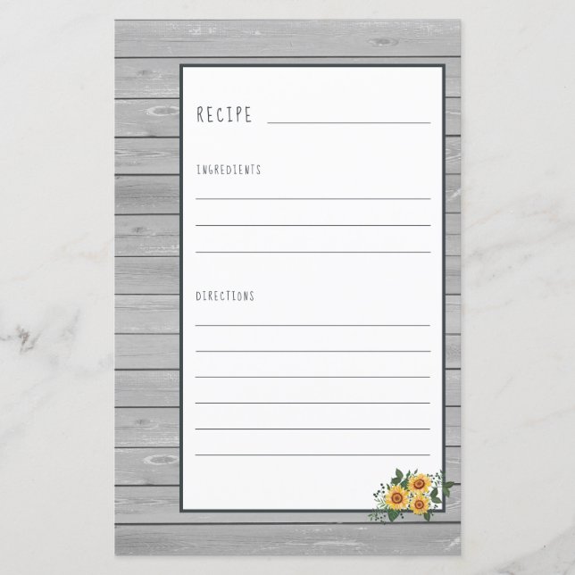 Recipe page for cookbook mini binder organizer (Front)