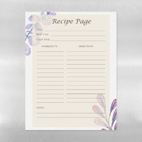 Recipe Page Magnetic Dry Erase Sheet