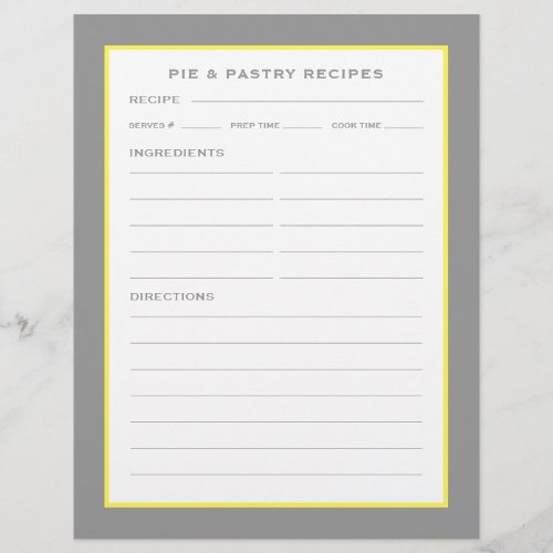 Recipe Page  Pie  Pastry  Gray Yellow  White