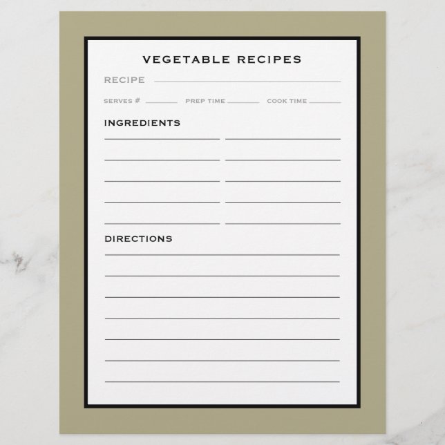 Recipe Page | Vegetable | Simple Black & White (Front)