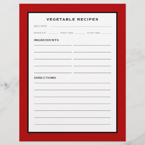 Recipe Page  Vegetable  Simple Red Black  White