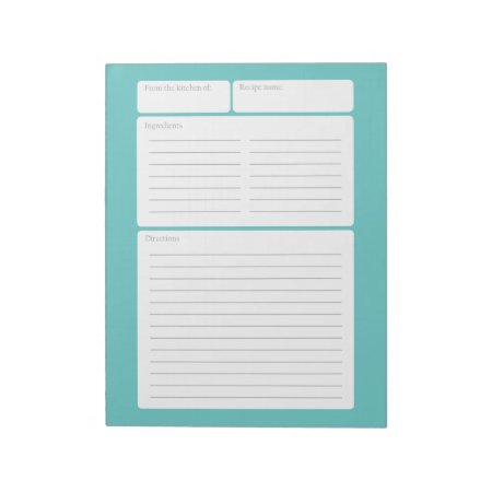 Recipe Page With Color Option Notepad