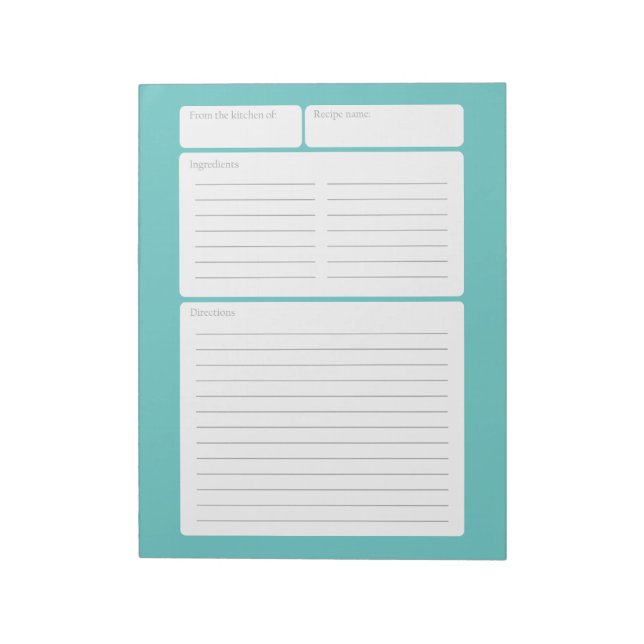 Recipe Page with Color Option Notepad (Rotated)