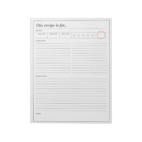 Recipe Page With Star Rating Notepad