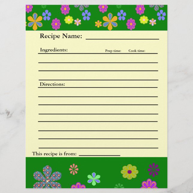 Recipe Pages for Family Favorites Binder (Front)