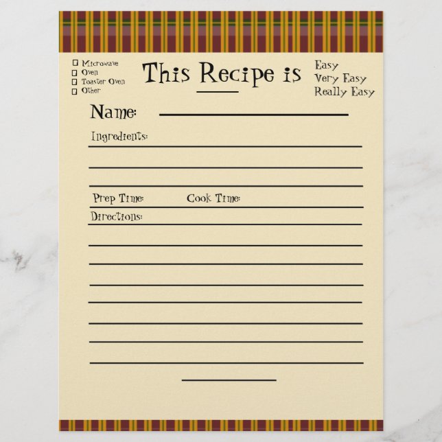 Recipe Pages for Plaid Binder (Front)