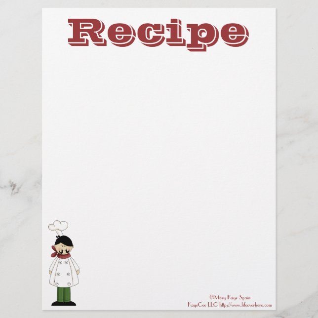 Recipe Paper- Kitchen Chef- Recipes (Front)