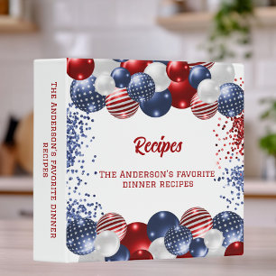 Recipe patriotic USA red white blue flag balloons 3 Ring Binder