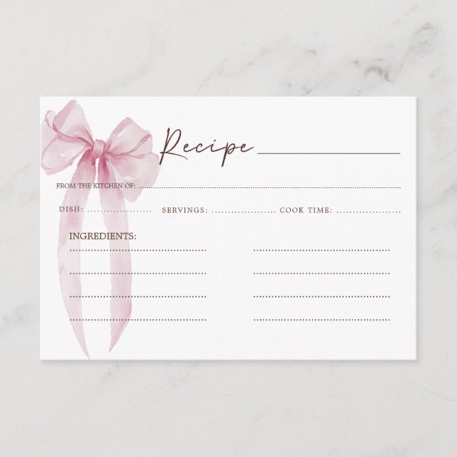 Recipe Pink Bow Bridal Shower Enclosure Card (Front)