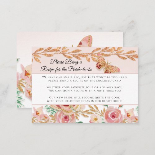 Recipe Pink Floral Rose Gold Elegant Bridal Shower Enclosure Card