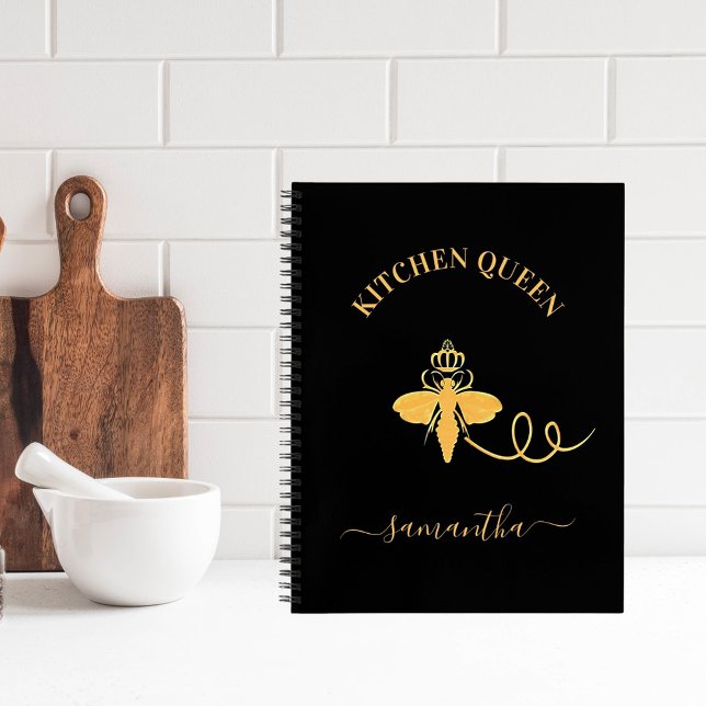 Recipe Queen bee kitchen cook name black gold Notebook (Creator Uploaded)