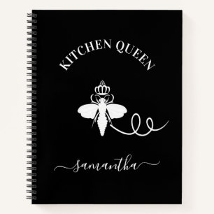 Recipe Queen bee kitchen cook name black white Notebook