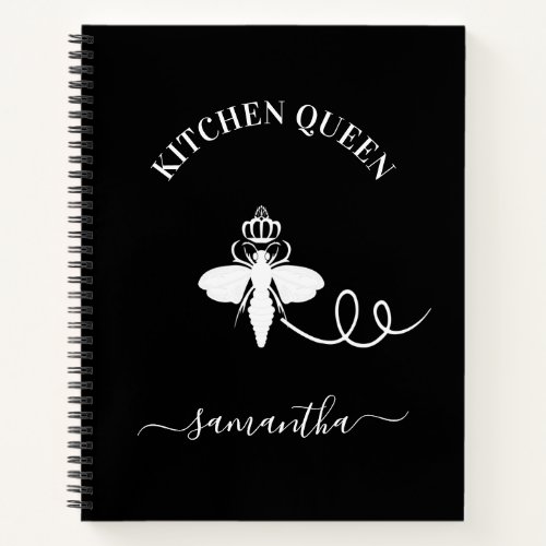 Recipe Queen bee kitchen cook name black white Notebook