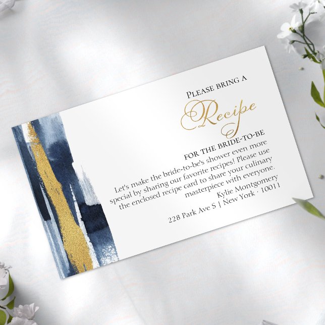 Recipe Request | Abstract Gold Blue Bridal Shower Enclosure Card (Creator Uploaded)
