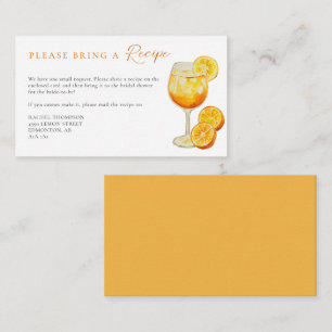 Recipe Request Aperol Spritz Orange Bridal Shower Enclosure Card