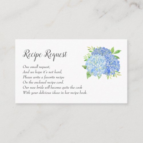 Recipe Request Blue Hydrangea Enclosure Card