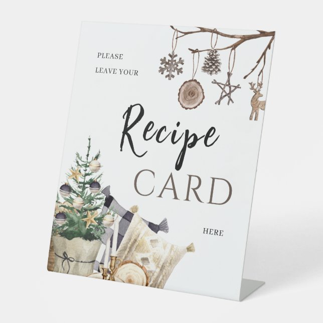 Recipe Request | Boho Winter Bridal Shower Table Pedestal Sign (Front)