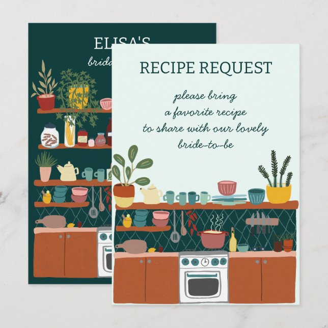 RECIPE REQUEST Bridal Shower Cute Recipe Request Enclosure Card (Front/Back)