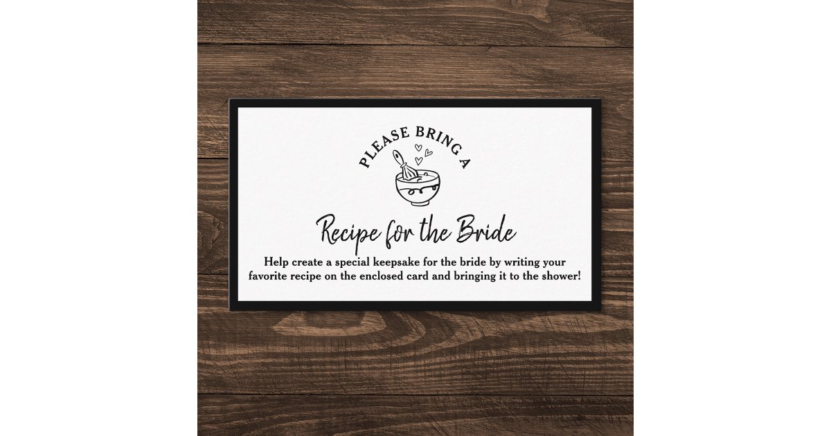 Recipe Request Card Black & White Bridal Shower | Zazzle