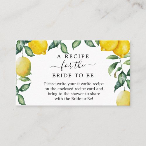 Recipe request for Bridal Shower Lemons greenery Business Card
