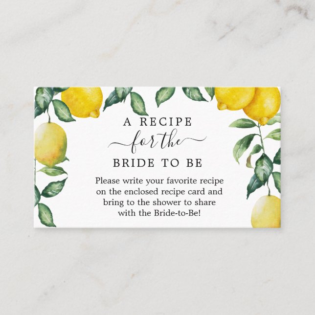 Recipe request for Bridal Shower Lemons greenery Business Card (Front)