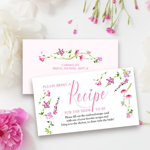 Recipe Request for Bride Pink Wildflower Enclosure Card