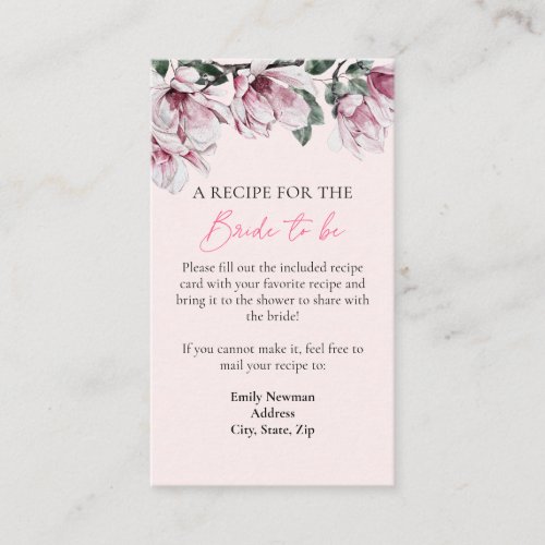 Recipe Request  Pink Floral Bridal Shower Enclosure Card